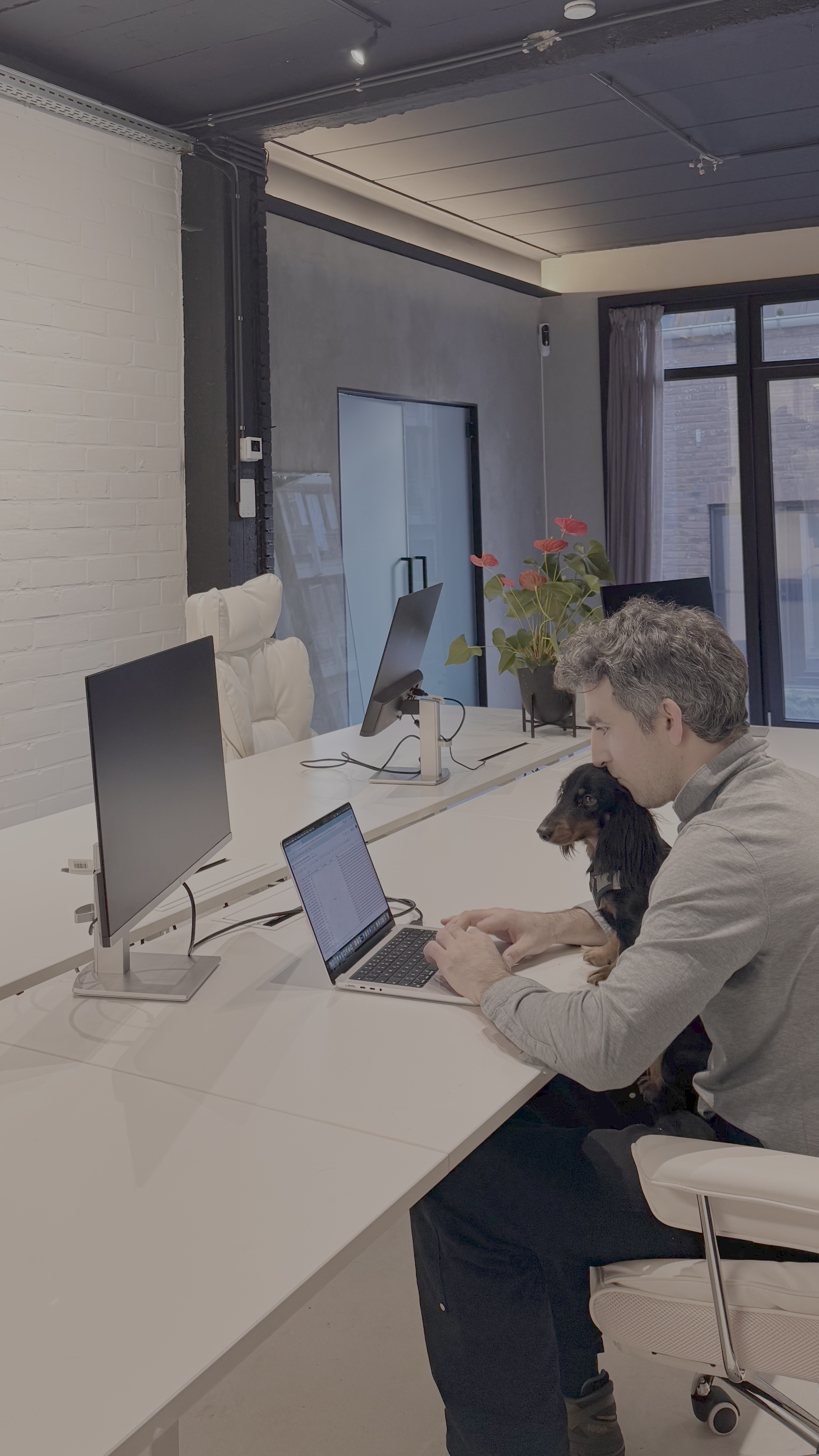 Dedicated desk setup with ergonomic chairs